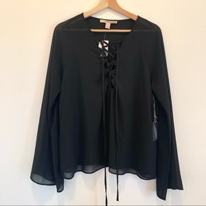 NEW! Forever21 Black Long Bell Sleeve Top Size L Transparent MSRP $19